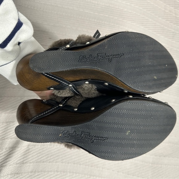 Salvatore Ferragamo dark brown leather studded mule clogs, size 8, wedge - Picture 12 of 15